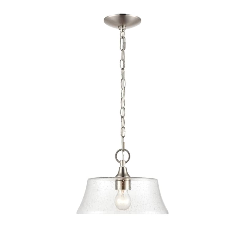 Millennium Lighting Caily 1 Light Pendant in Matte Black or Brushed Nickel with Seeded Glass Shade