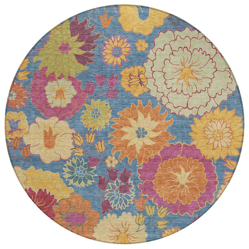 Machine Washable Indoor/ Outdoor Modern Floral Chantille Rug