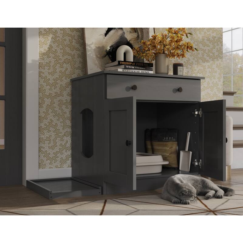 Palace Imports 100% Solid Wood Ziva 2-Door Cat Litter Box Enclosure with 2-Drawers and Litter Catch