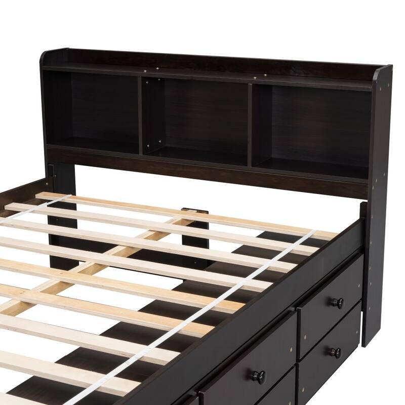 Full Bed with Bookcase Headboard, Under bed Storage Drawers and Bed End Storage Case