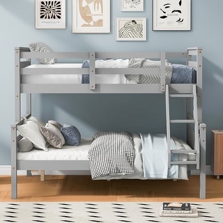 Twin over Full Bunk Bed with ladder, Safety Guardrail, Perfect for Bedroom, Grey