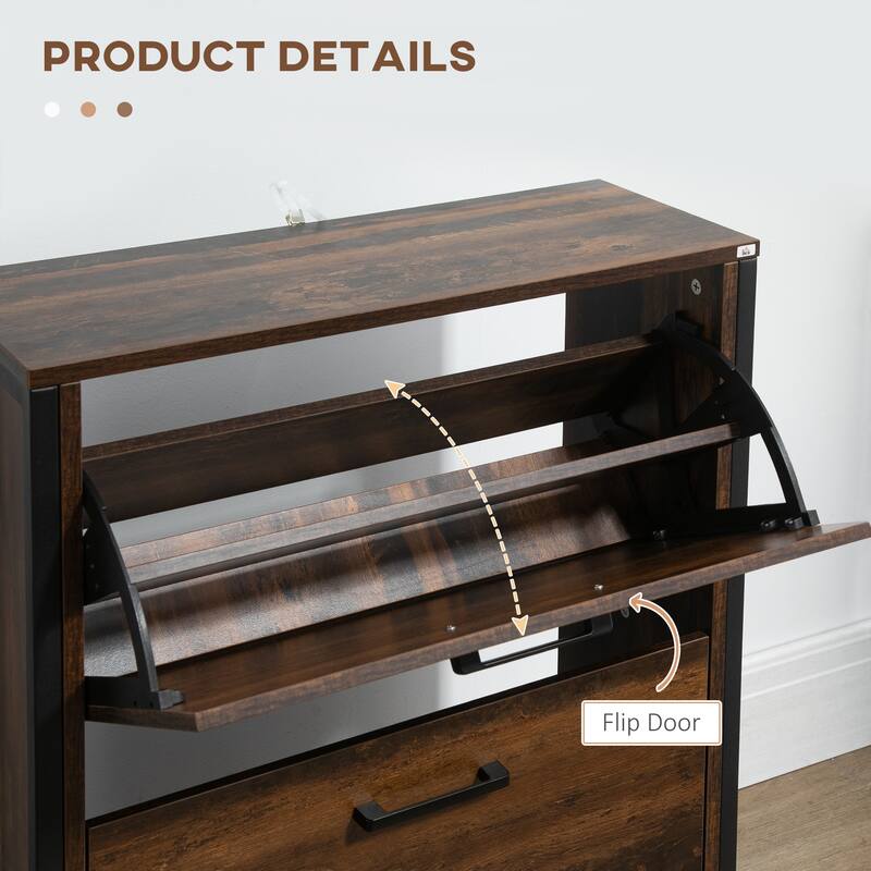 Narrow Shoe Rack Storage Cabinet with Adjustable Shelves and 2 Flip Drawers, for Mudroom, Porch, Hallway and Entryway Organize