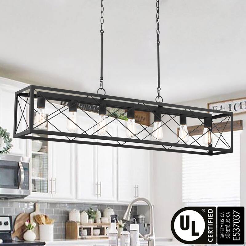 7-Light 48In Linear Modern Farmhouse Kitchen Chandelier - 48'' - AgedZinc