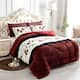 3-Piece Floral Printed Sherpa-Backing Reversible Comforter Set - Brown Red Floral - Queen