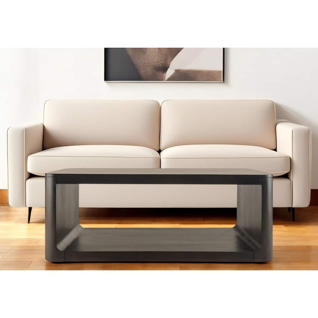 HomeRoots 48" Walnut Solid Wood Floor Shelf Coffee Table With Shelf - 48.00 in. x 18.00 in. x 22.00 in.