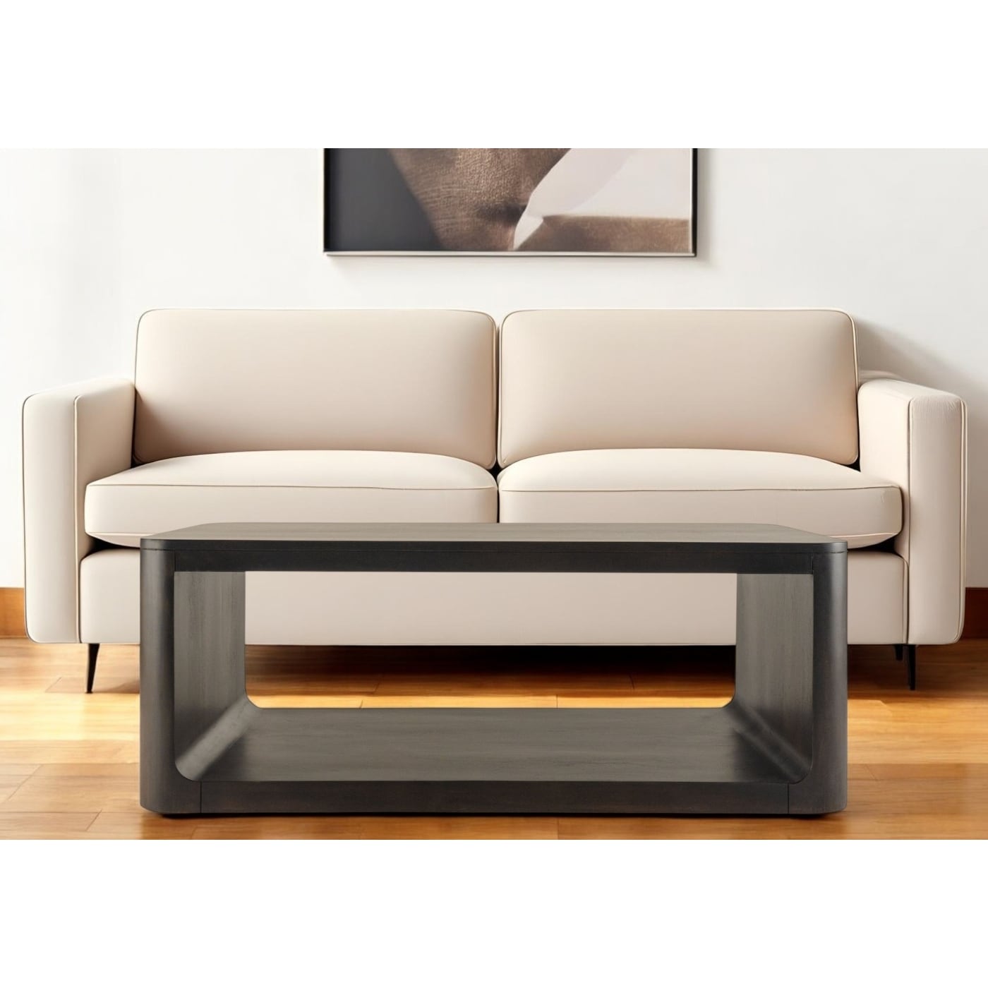 HomeRoots 48" Walnut Solid Wood Floor Shelf Coffee Table With Shelf - 48.00 in. x 18.00 in. x 22.00 in.