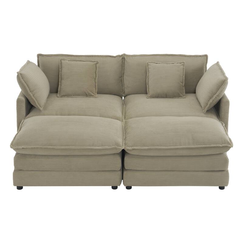 3-Piece Chenille Modular 5-Seat Sofa Set (3+2 Chairs) with 6 Pillows