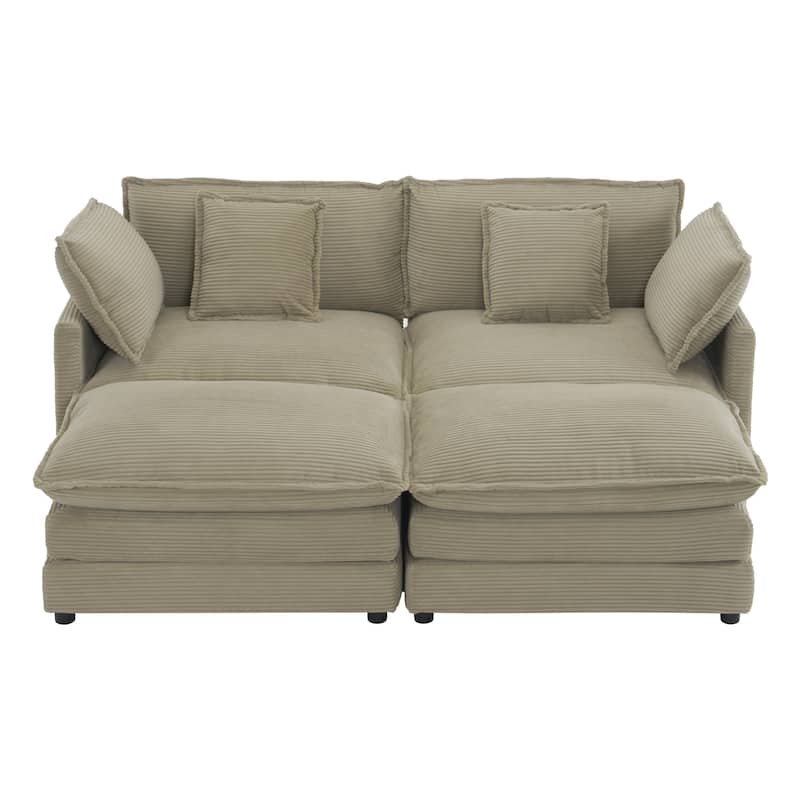 Roomfitters Modern Corduroy L-Shape Sectional Sofa with Side Storage Pockets for Living Room Comfort and Style