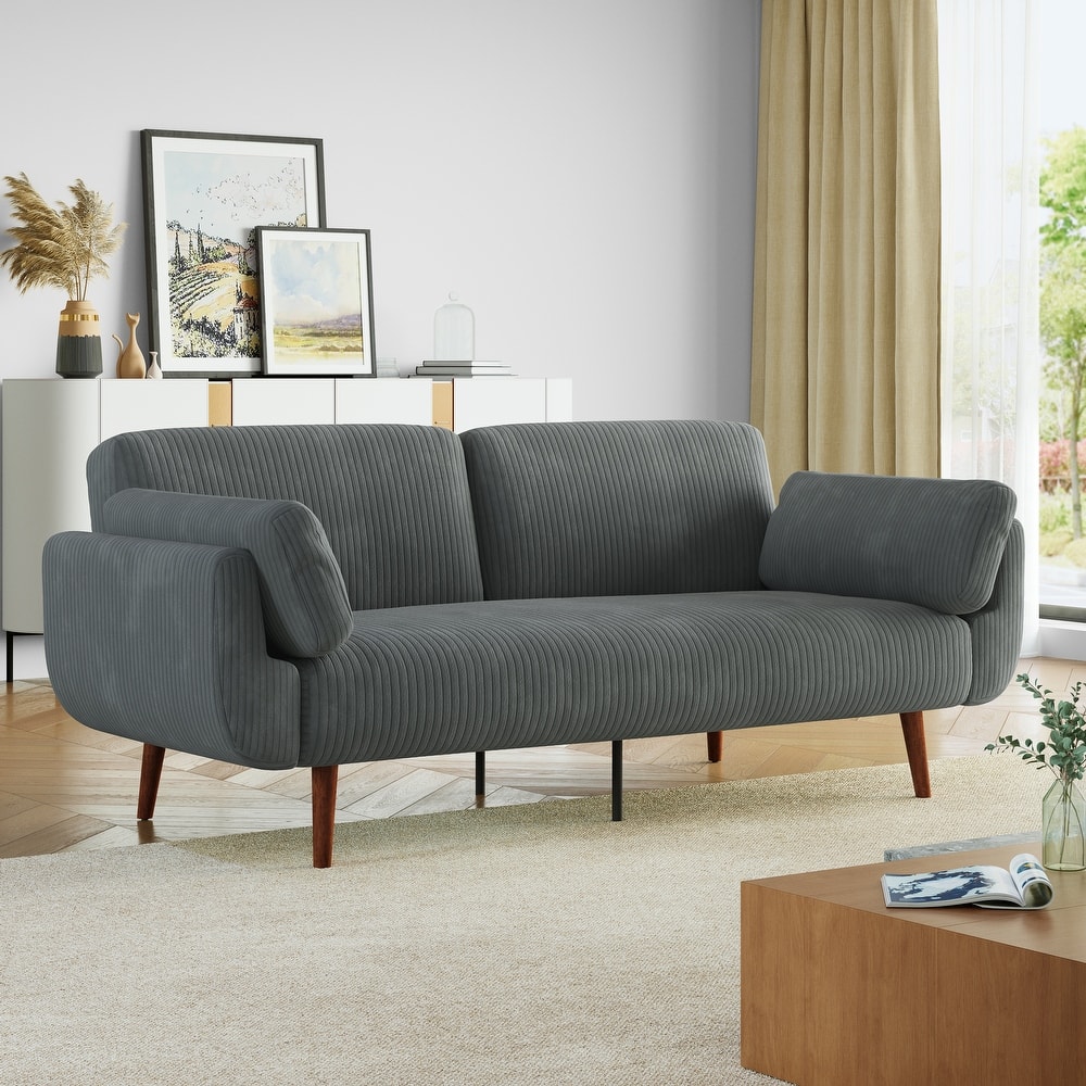 73.3" W Flared Arm Convertible Sleeper Sofa Modern Corduroy Loveseat