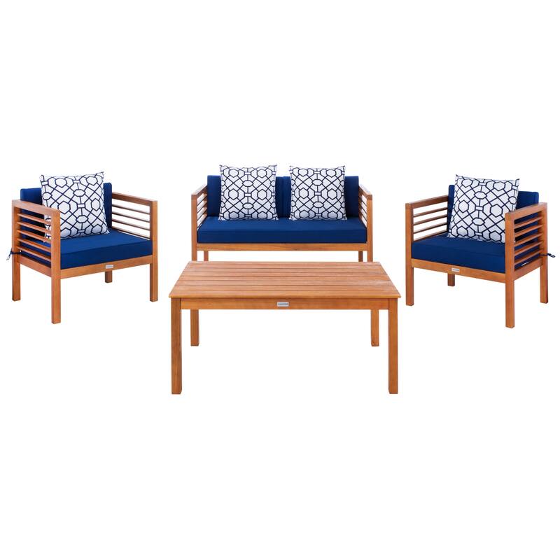 SAFAVIEH Outdoor Yoselin 4-Piece Set with Accent Pillow - 51W x 26D x 26H