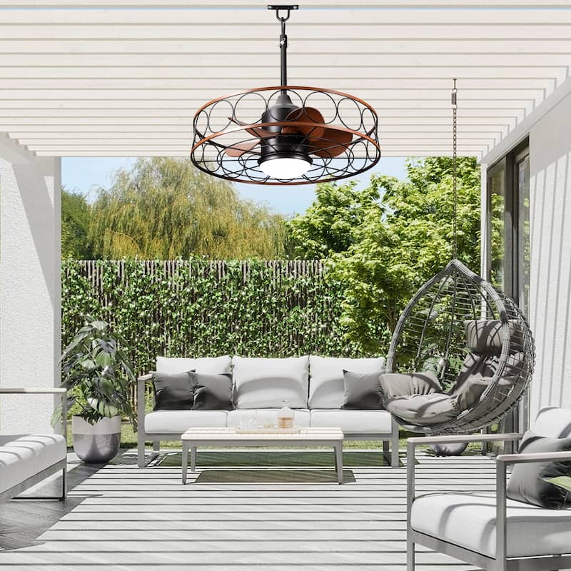 CurveCurio 24“ OutDoor Water Proof Ceiling Fan w/ LED Lights Quiet DC Motor Remote and App Contorl 3 Color Tone and 6 Speed