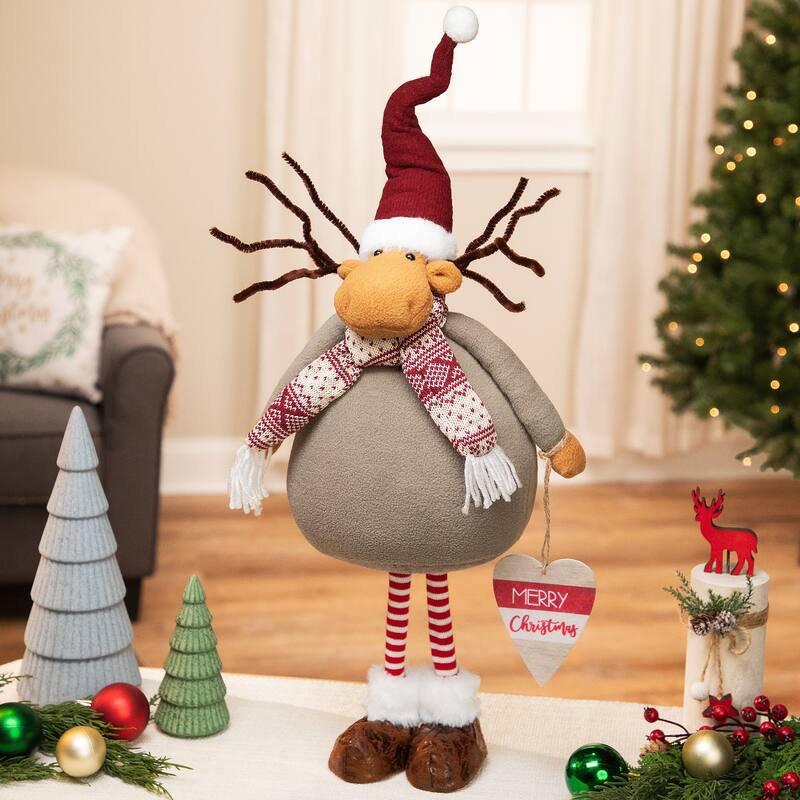Plush Moose Merry Christmas Decoration - 24"
