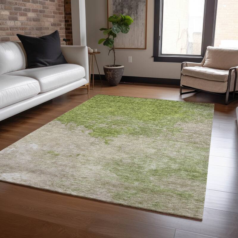 Machine Washable Indoor/ Outdoor Abstract Modern Chantille Rug - Olive - 2'6" x 3'10"
