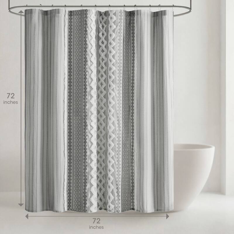 INK+IVY Imani Cotton Printed Shower Curtain with Chenille