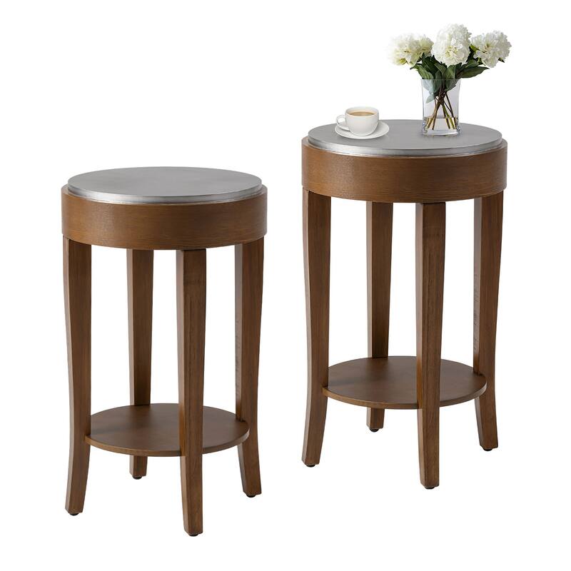 COSIEST 2-Tier Round Accent End Table with Shelf - 2PC