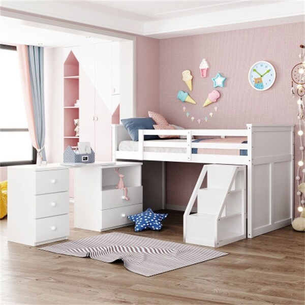 Twin loft bed with storage steps deals