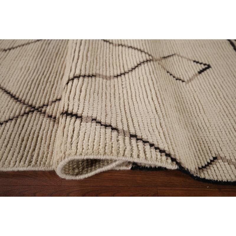 Trellis Moroccan Area Rug Handmade Oriental Beige Wool Carpet - 7'10"x 10'9"