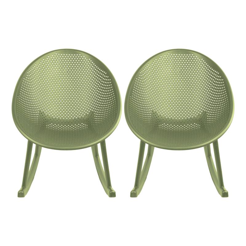 Patio Rocking Chairs | Oval Egg Shaped Lounge Rocker | All Weather Plastic | Modern Accent Side Chair for Indoor or Outdoor Use - Green_2
