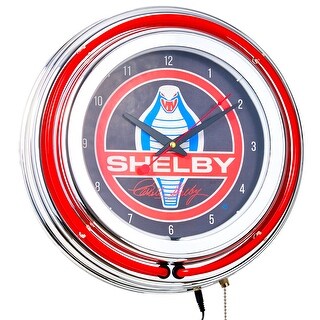 Shelby Retro Round Neon Wall Analog Clock with Pull Chain - 14.5" - 14. ...