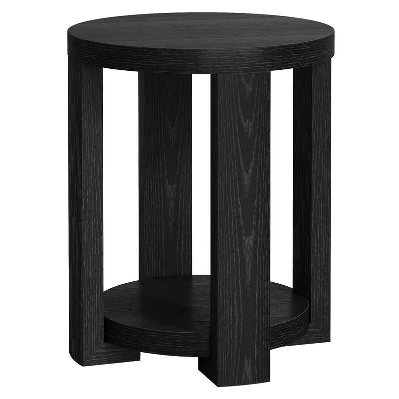 2-Tier Round End Table, Side Accent Snack Table, Living Room Bedroom Bedside Nightstand Furniture