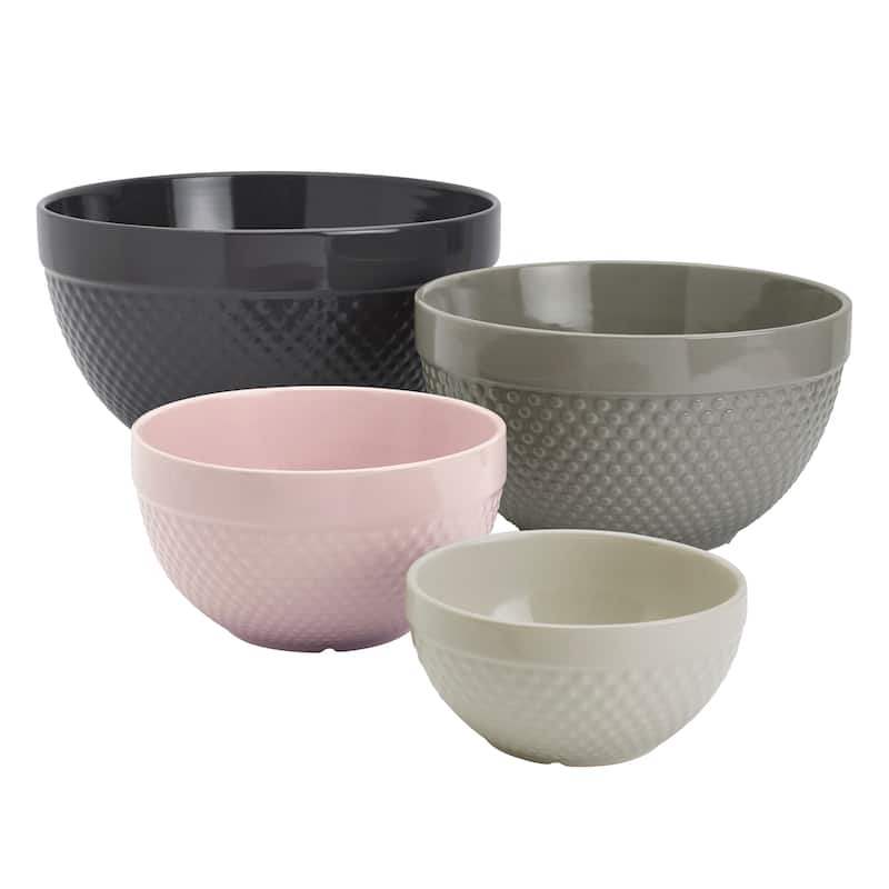 Hobnail 4-piece Varied Greys Stoneware Mixing Bowl Set