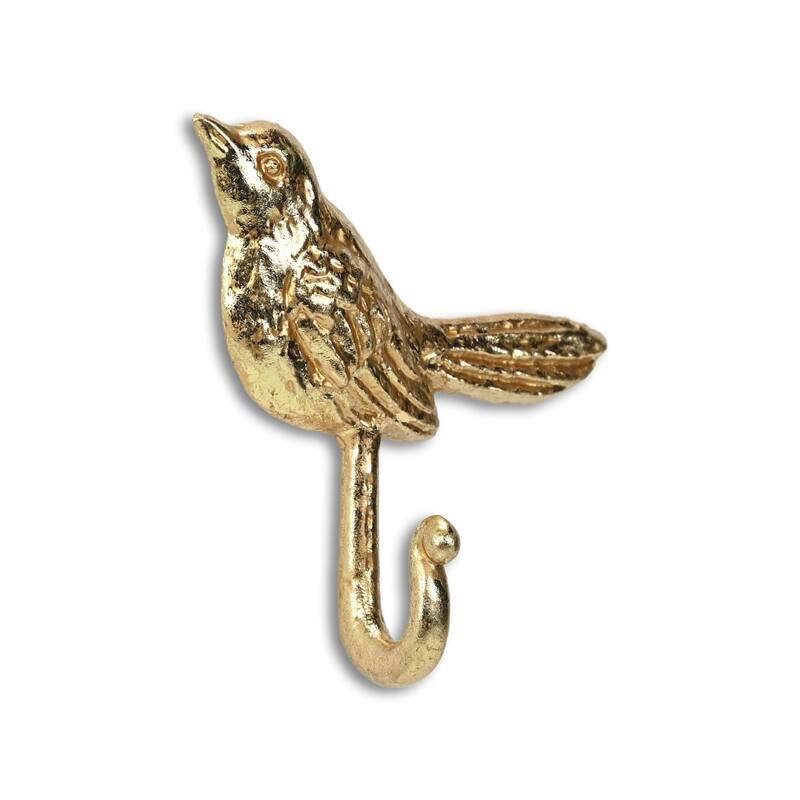 HomeRoots 5" Gold Cast Iron Bird Wall Hook - 4.5 in. x 5 in. x 1.5 in.