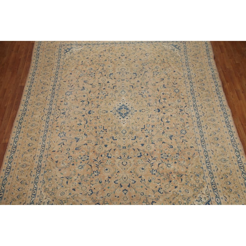 Hand Knotted Oriental 100% Wool Carpet Traditional Floral Oranges & Rust Mashad Area Rug - 12' 5'' X 9' 7''