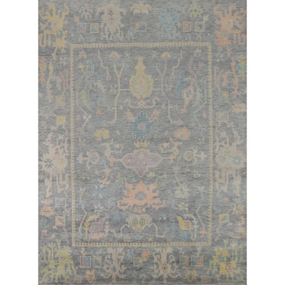 All-Over Gray Oushak Oriental Area Rug Hand-Knotted Wool Carpet - 8'1" x 10'0"
