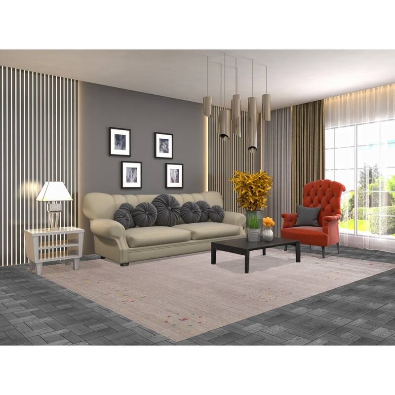 Earth Tone Striped Gabbeh Indian Area Rug Handmade Wool Carpet - 7'10" X 9'8"