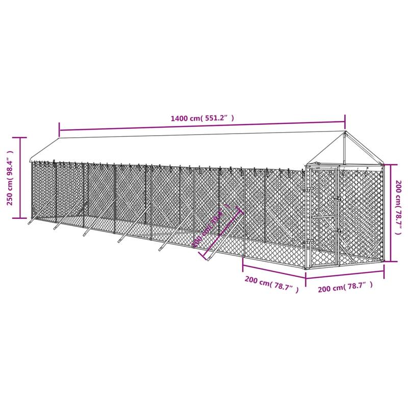 vidaXL Outdoor Dog Kennel with Roof Silver Galvanized Steel