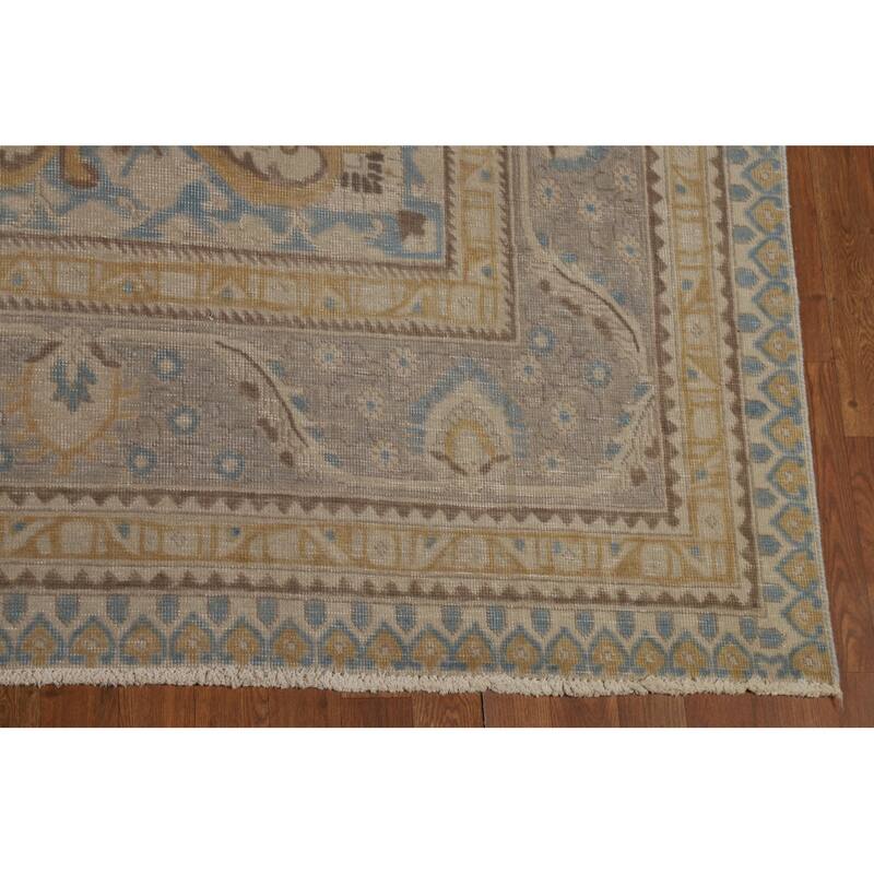 Geometric Tabriz Persian Area Rug Handmade Grey Wool Carpet - 9'3"x 12'4"