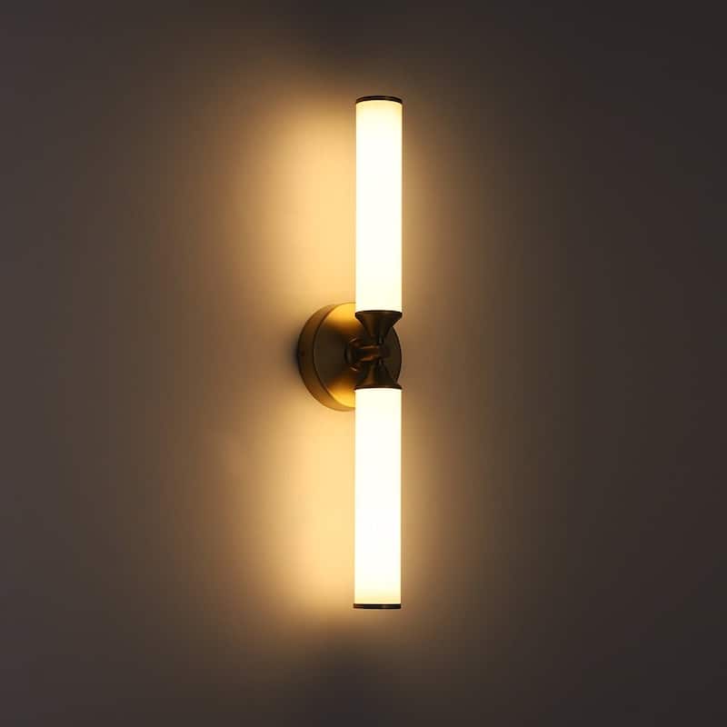2-Light Dimmable LED Linear Milky Ribbed Tube Vanity Wall Light