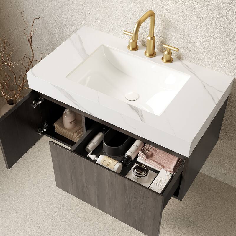 Floating Storage Bathroom Vanity with 3 Pre-drilled Faucet Holes