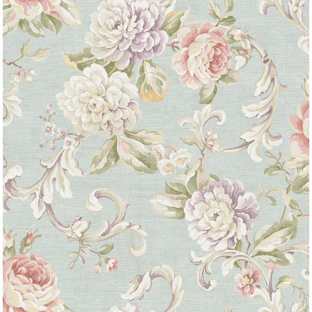 Seabrook Designs Kaydence Floral Scroll Unpasted Wallpaper