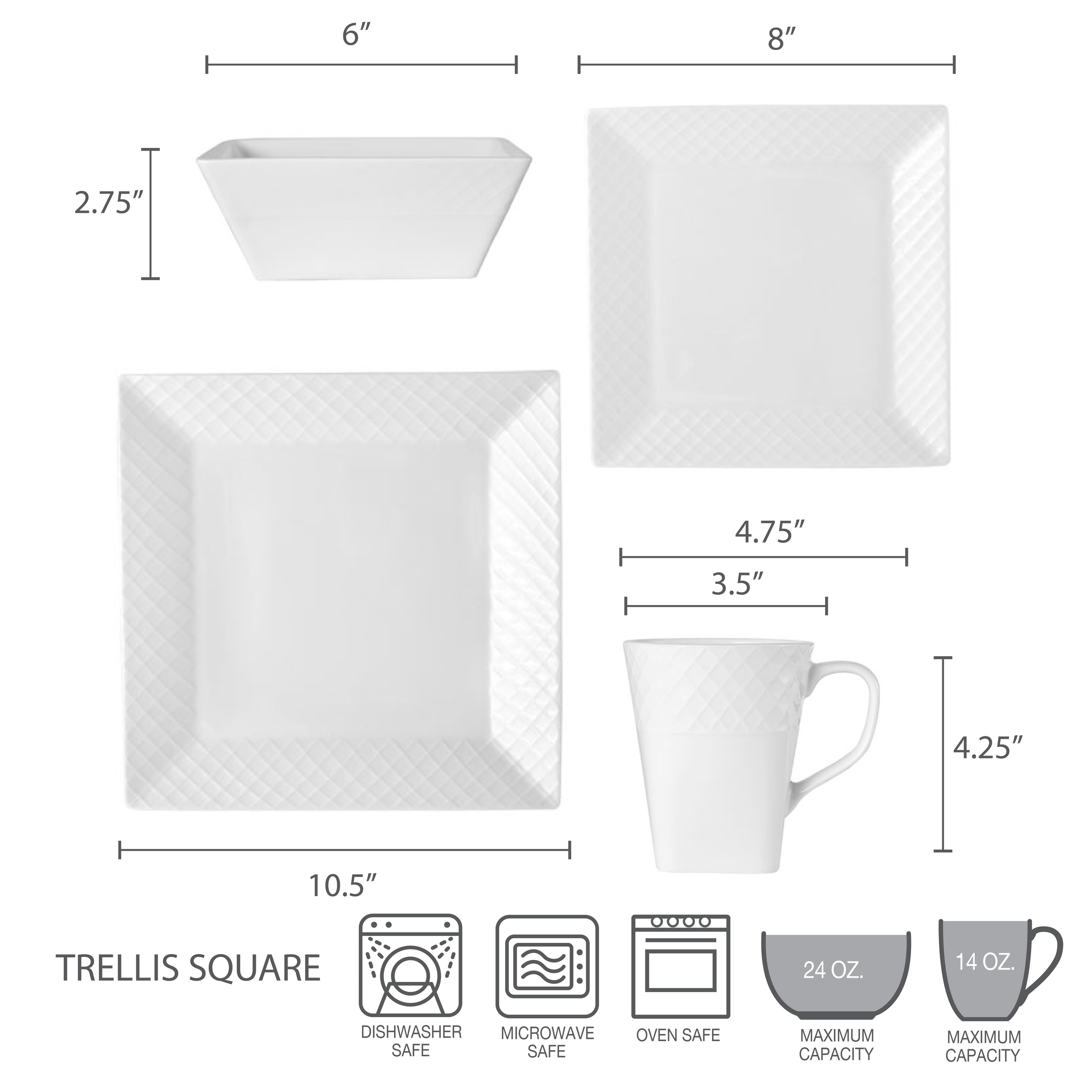 Mikasa Trellis Square 16-Piece Dinnerware Set, Service for Bed