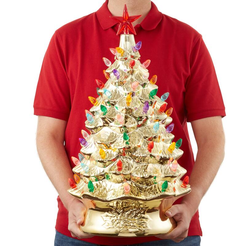 24in Hand Painted Ceramic Christmas Tree PreLit Tree with Star
