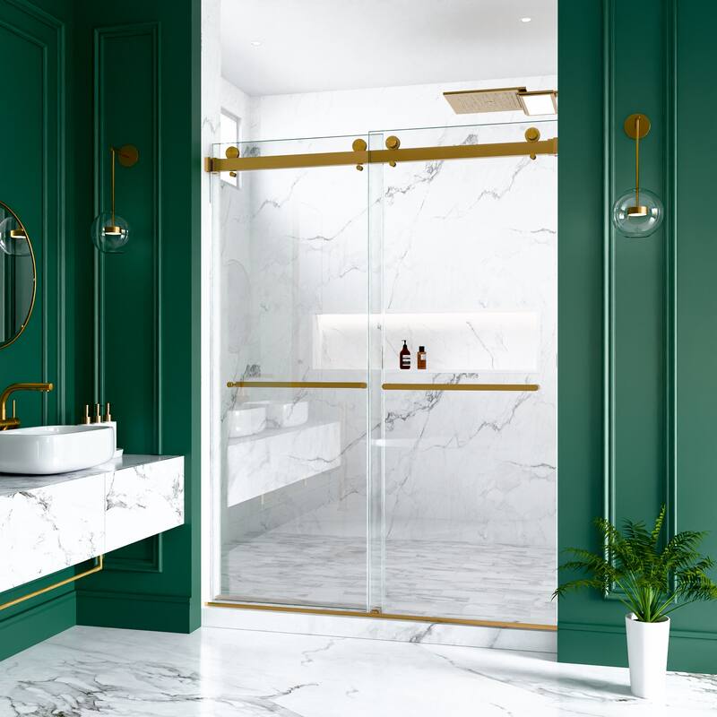 GDFStudio - Modern Minimalist Frameless Double Sliding Shower Door with 3/8" SGCC Tempered Glass & Stainless Steel Hardware