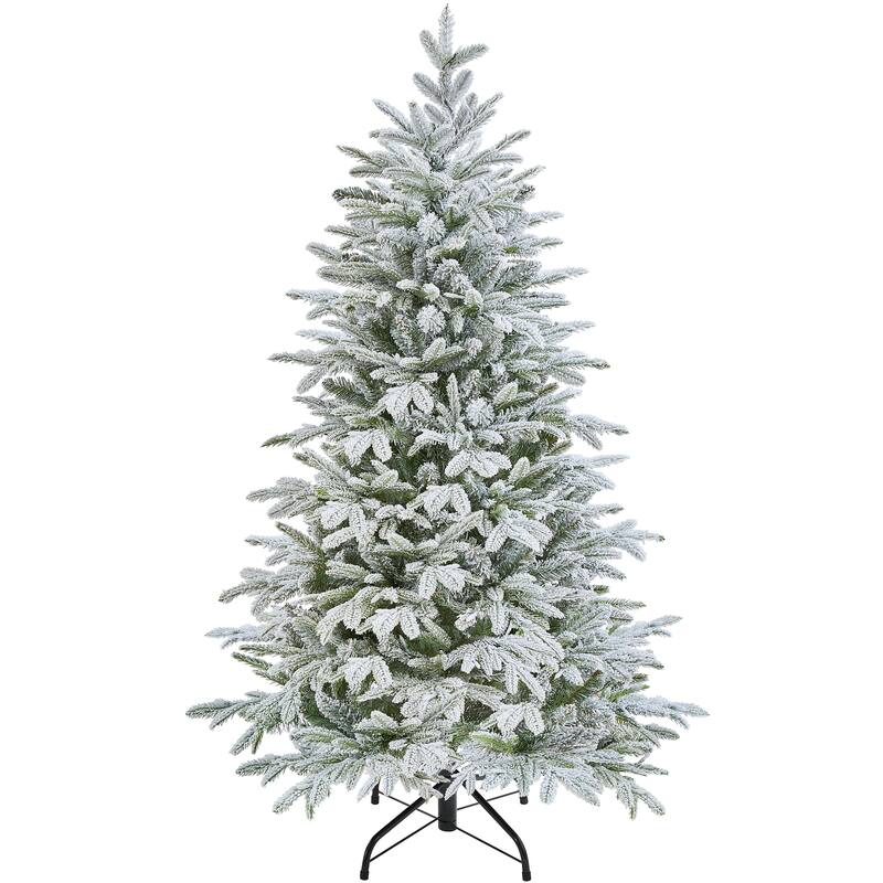 Yaheetech 4.5FT/6FT/7.5FT Pre-lit Snow Flocked Christmas Tree with 200 Multicolored LED Lights