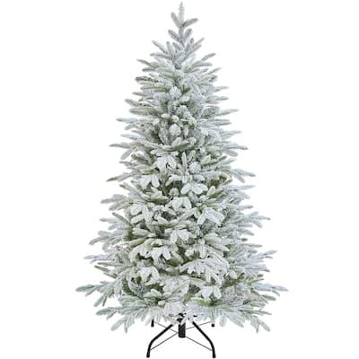 Yaheetech 4.5FT/6FT/7.5FT Pre-lit Snow Flocked Christmas Tree with 200 Multicolored LED Lights