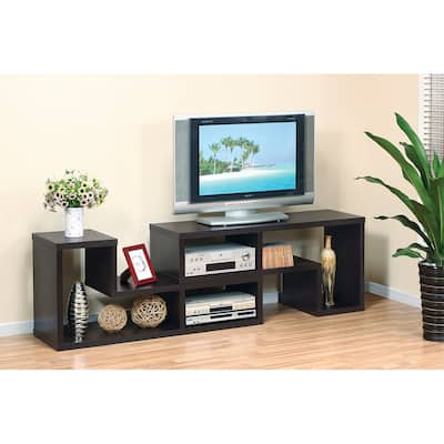 L-shape Geometric Two Pieces Extendable Media Furniture in Red Cocoa, Espresso and Cappucino - 22"H x 84.5"W x 15.25"D