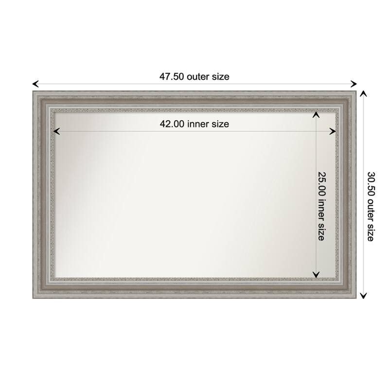 Parlor Silver Framed Non-Beveled Custom Wall Mirror, Bathroom Vanity Mirror - Outer Size: 47.5 x 30.5