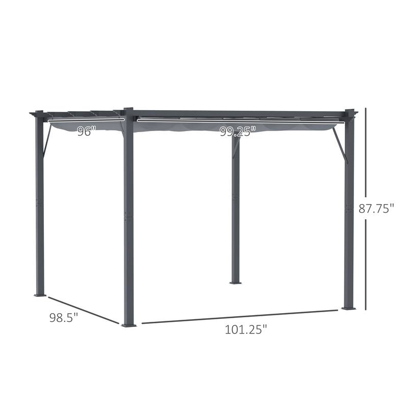 Grey Aluminum Polyester Outdoor Pergola Gazebo with Sliding Canopy - 99.25" L x 96" W x 87.75" H