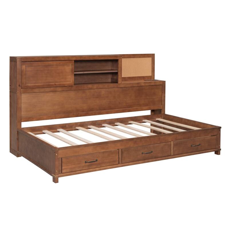 Modern Wooden Daybed with 3 Storage Drawers and USB Ports