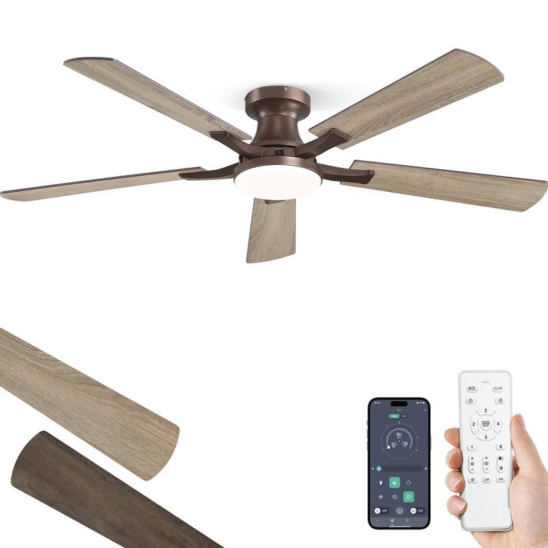 20W Dimmable LED Ceiling Fan with Light, App & Remote Control, Flush Mount Low Profile, Quiet Reversible Motor for Bedroom