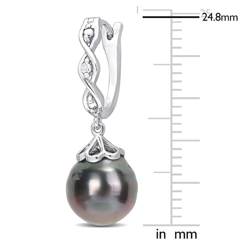 Miadora 8-9mm Black Tahitian Cultured Pearl and Diamond Accent Infinity Huggie Earrings in Sterling Silver