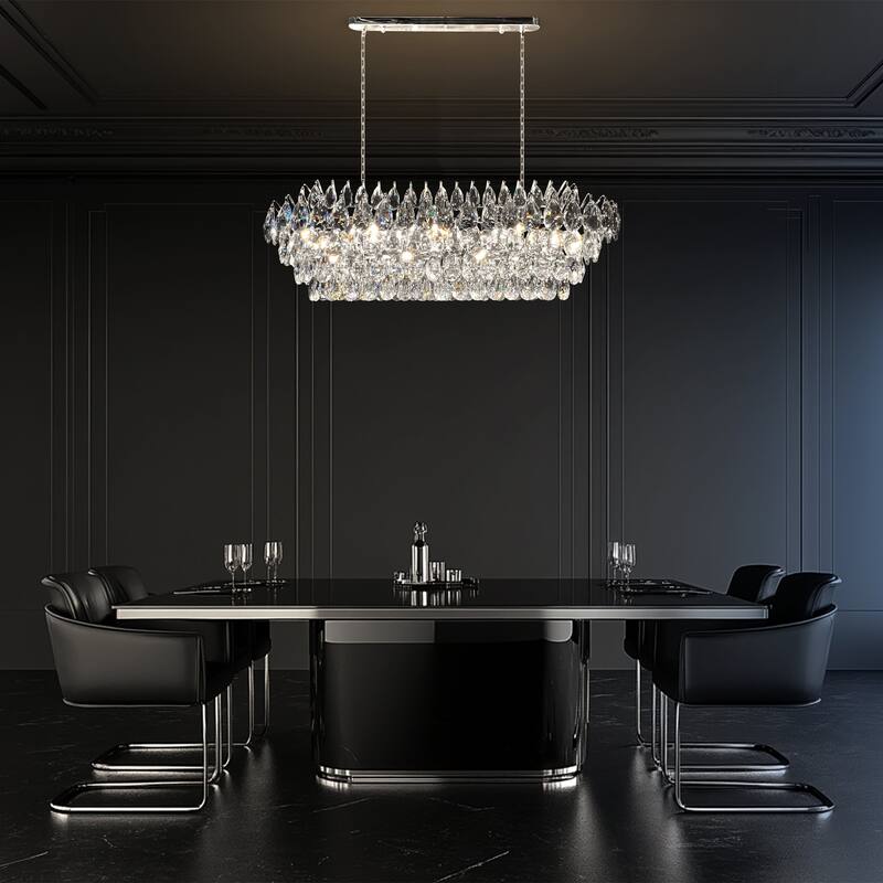 Teardrop Crystal Diamond Linear Chandelier 40"