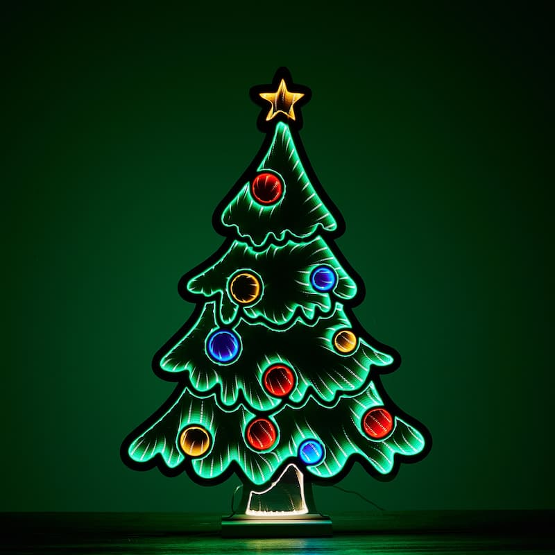 Acrylic Plastic Christmas Tree with Infinity Light and Star Topper - 16.75” x 2.75” x 23.5” (L x W x H)