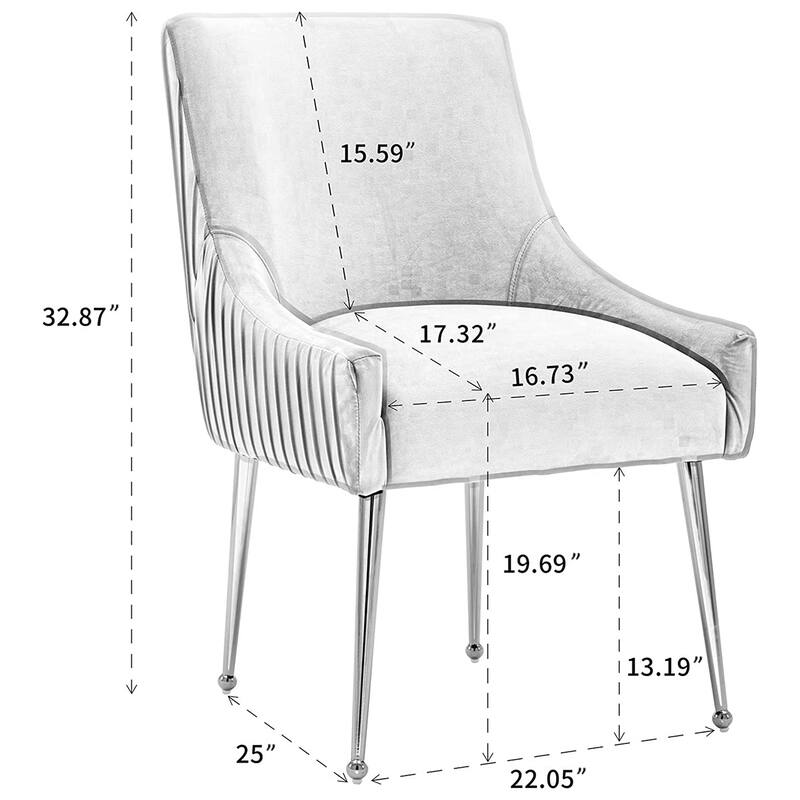 SEYNAR Modern Glam Boucle Pleated Velvet Dining Chair or Vanity Chair Set of 2 with Rear Handle