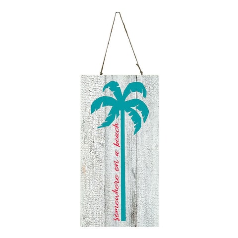 Somewhere on a Beach Palm Tree Vertical Wood Sign 10" x 5"
