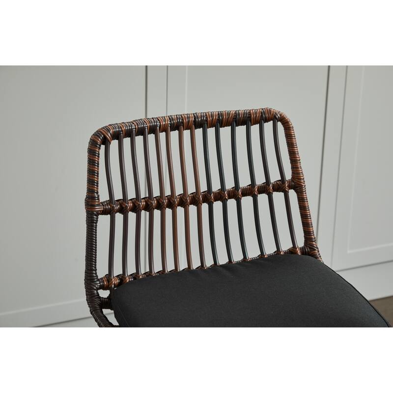 Set of 2 Vintage Rattan Bar Stool, 360° Swivel Seat Chair with Metal Base, Adjustable Height Counter Height Chair with Footrest